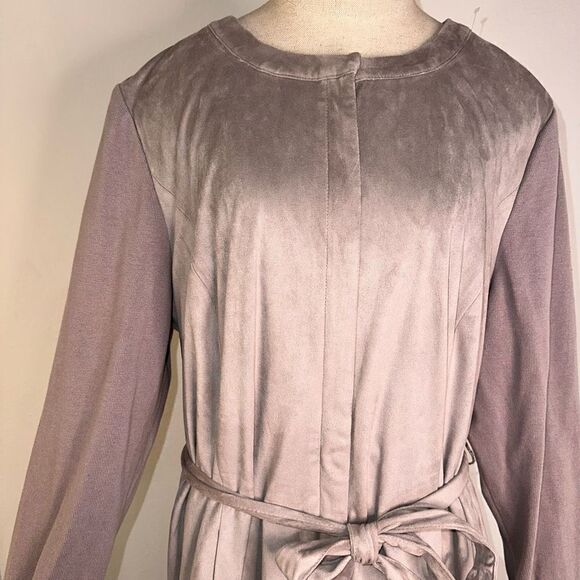 H by Halston Womens 18W Gray Mixed Media Jacket Belted Full Zip Faux Suede - Picture 4 of 14